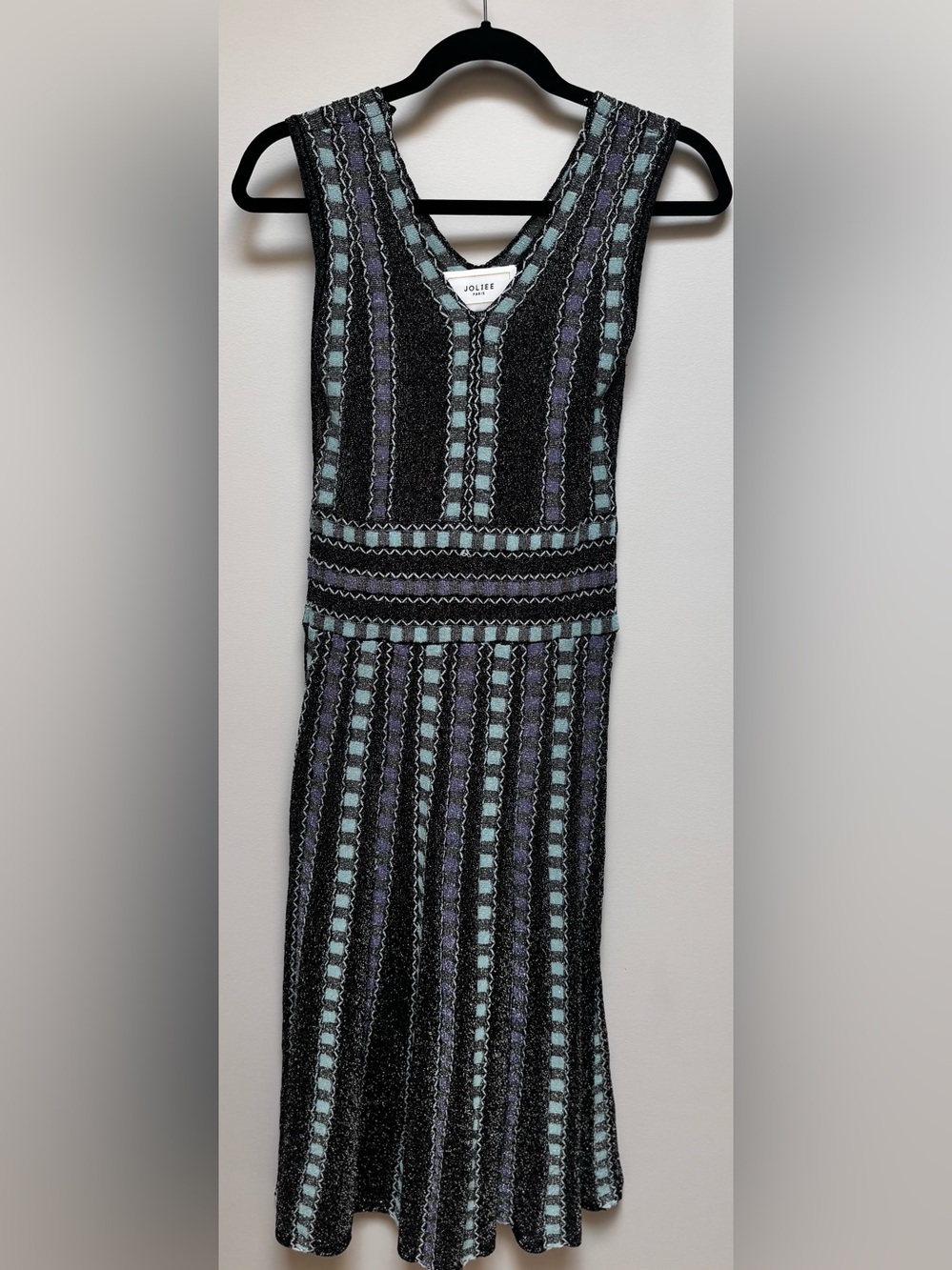 Joliee Paris Metallic Knit Fit & Flare Midi Dress | Blue & Lavender | M